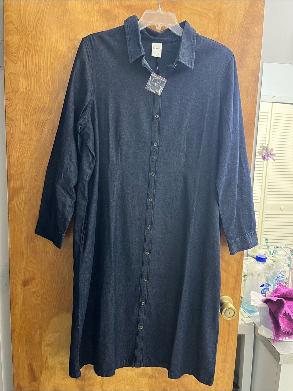 Blair Navy Long Button-Down Casual Shirt Dress